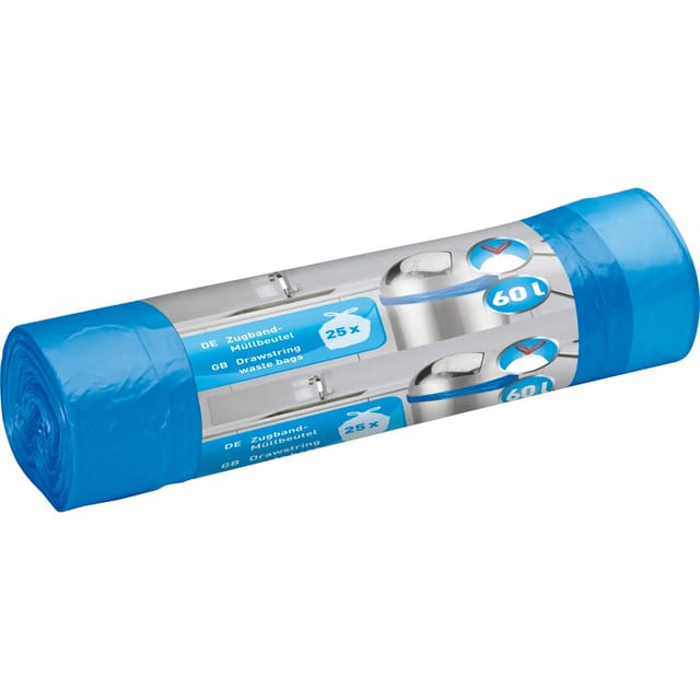 Zugband-Müllbeutel 60, Blau 25 Stück