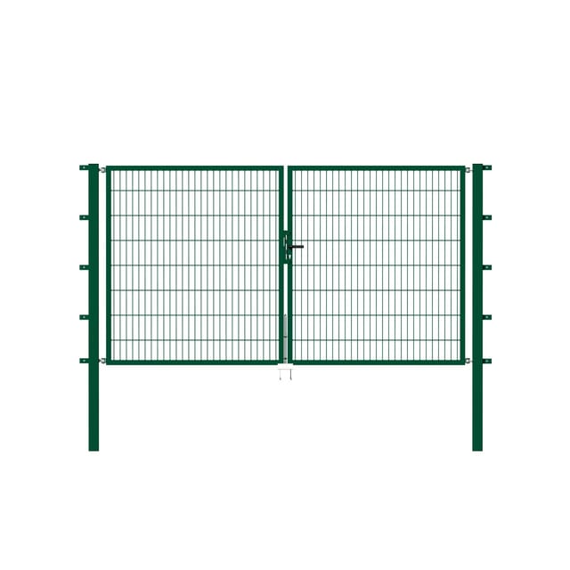 Metallzaun Doppeltor für Doppelstabmatte Grün z. Einbetonieren 100 cm x 400 cm
