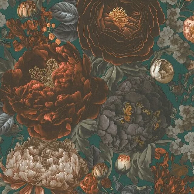 A.S. Création Vliestapete Blumen in Grün, Orange und Grau 10,05 m x 0,53 m