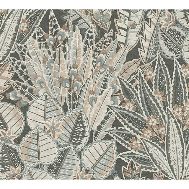 A.S. Création Vliestapete mit Palmenblättern in Grau und Beige 10,05 m x 0,53 m
