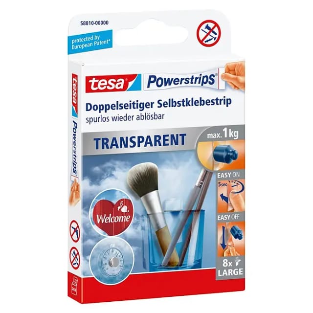 Tesa Powerstrips Doppelseitiger Selbstklebestrip Transparent 8 Stück