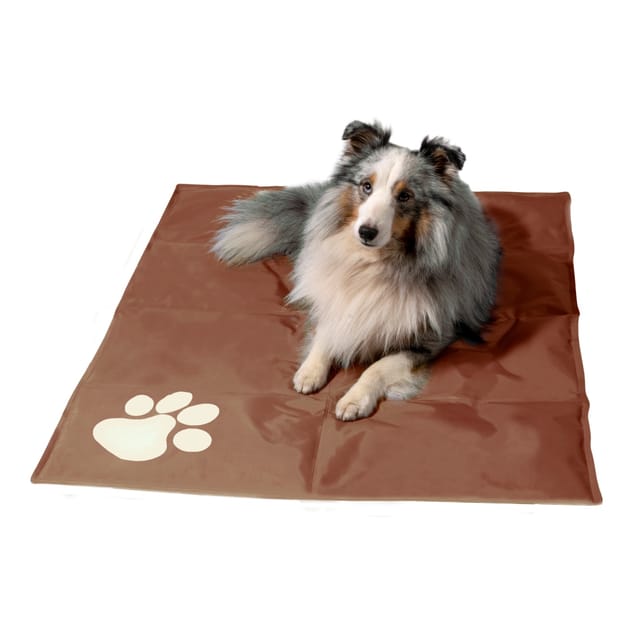 Dobar Große Kühlmatte für Hunde mit Pfoten Muster 99,5 x 70 cm Braun