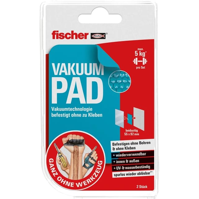 fischer Klebepads Vakuum Pad selbsthaftend 55 mm x 92 mm 2 Stück