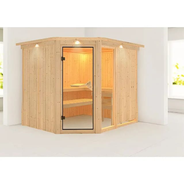 Karibu Sauna Freyja 3 und LED-Dachkranz Natur 202 x 245 x 210 cm
