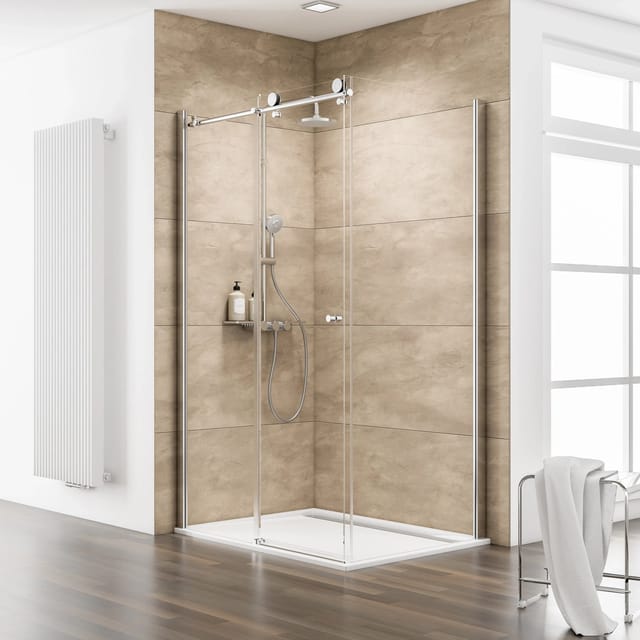 Schulte Master Class Gleittür mit Seitenwand 140 cm x 90 cm Echtglas