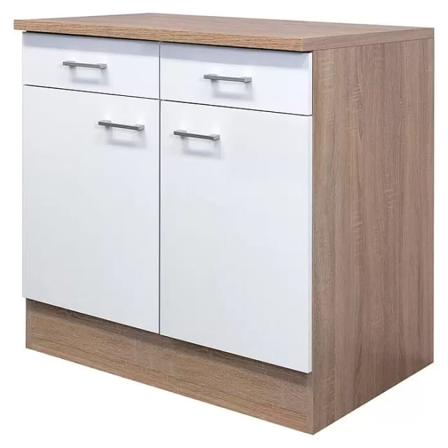 Flex-Well Classic Küchen-Unterschrank Florida 80 cm Weiß-Sonoma Eiche
