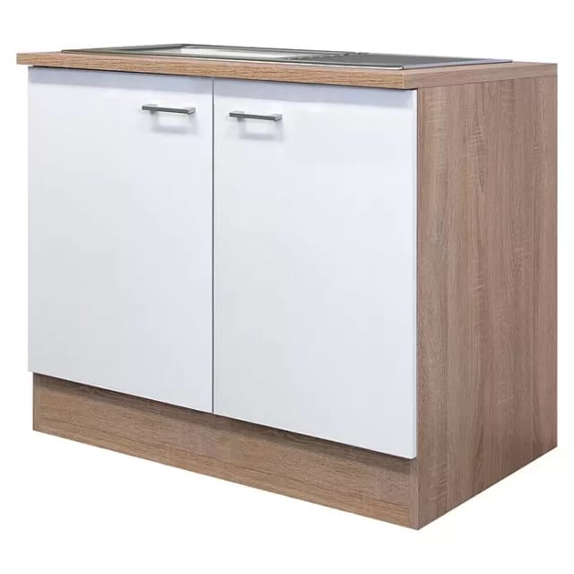 Flex-Well Classic Küchen-Spülenunterschrank Florida 100 cm Weiß-Sonoma Eiche