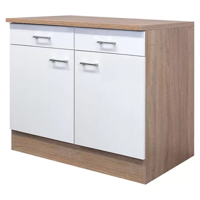 Flex-Well Classic Küchen-Unterschrank Florida 100 cm Weiß-Sonoma Eiche