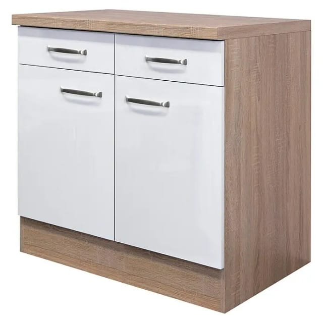 Flex-Well Exclusiv Küchen-Unterschrank Valero 80 cm Hochglanz Weiß-Sonoma Eiche