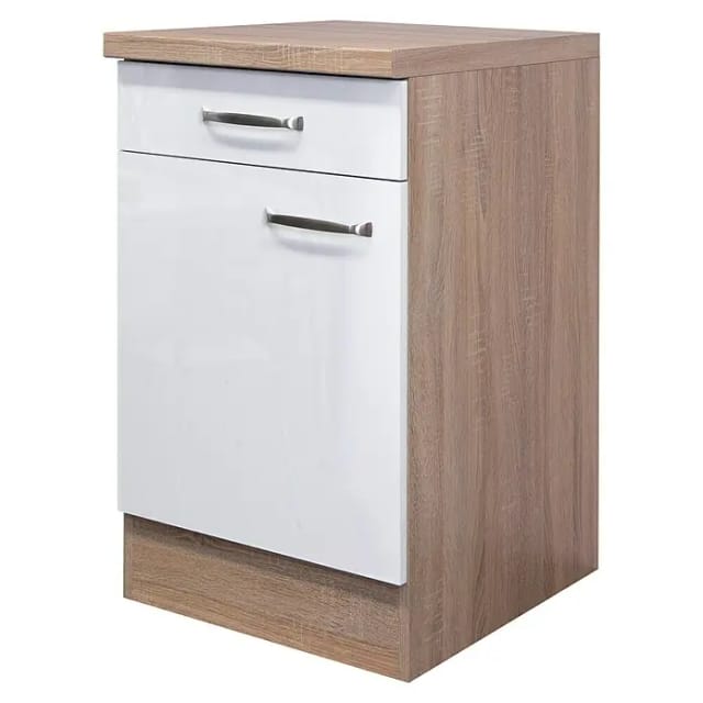 Flex-Well Exclusiv Küchen-Unterschrank Valero 50 cm Hochglanz Weiß-Sonoma Eiche
