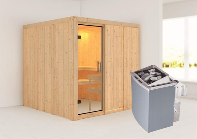 Karibu Sauna Rikka mit Ofen integrierte Stg.Natur