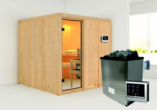 Karibu Sauna Rikka mit Ofen externe Stg.Easy Natur