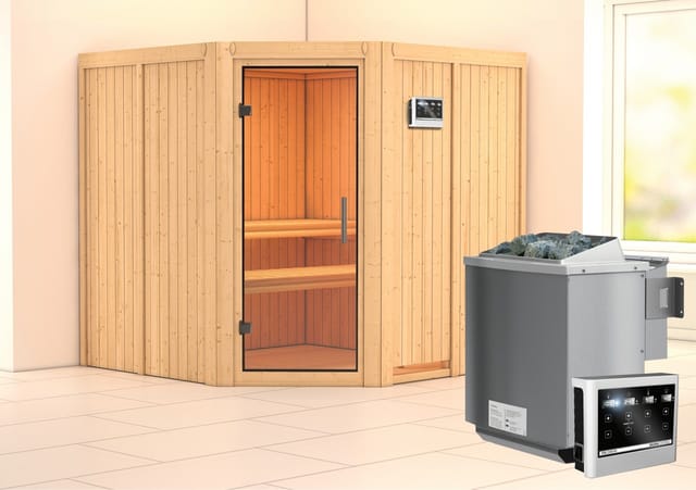 Karibu Sauna Jorma mit Bio-Ofen externe Stg.Easy Natur