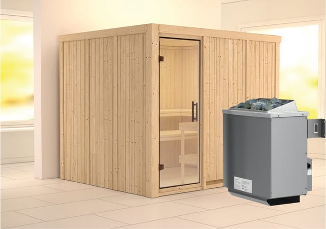 Karibu Sauna Gunda mit Ofen integrierte Stg.Natur