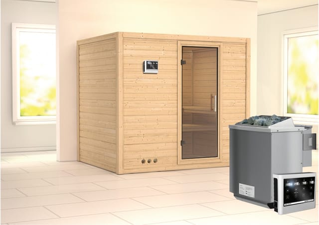 Karibu Sauna Sarina mit Bio-Ofen externe Stg.Easy Natur