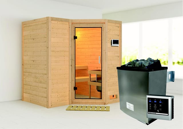 Woodfeeling Sauna Steena 1, Ofen, externe Steuerung Easy, Glastür