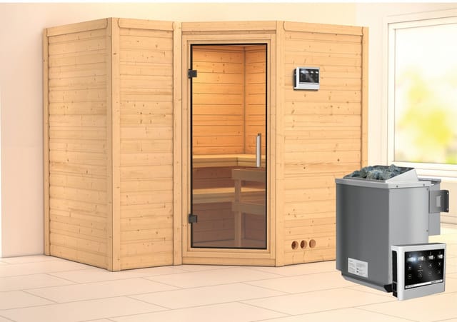 Karibu Sauna Steena 2 mit Bio-Ofen externe Stg.Easy Natur