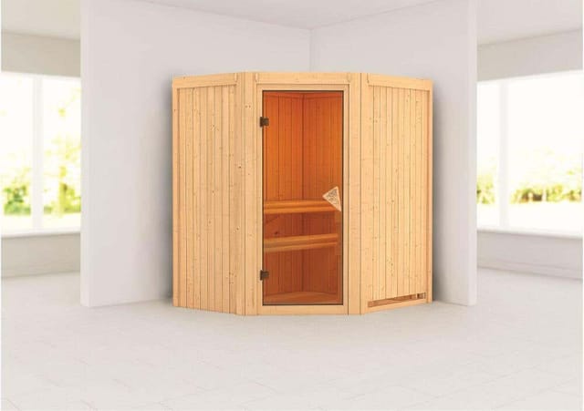 Karibu Sauna Thora mit Ofen integrierte Stg.LED-Dachkranz Natur