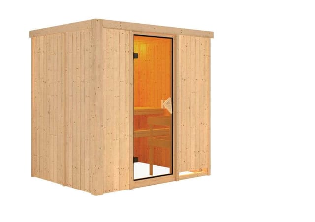 Karibu Sauna Finja mit Ofen integrierte Stg.LED-Dachkranz Natur