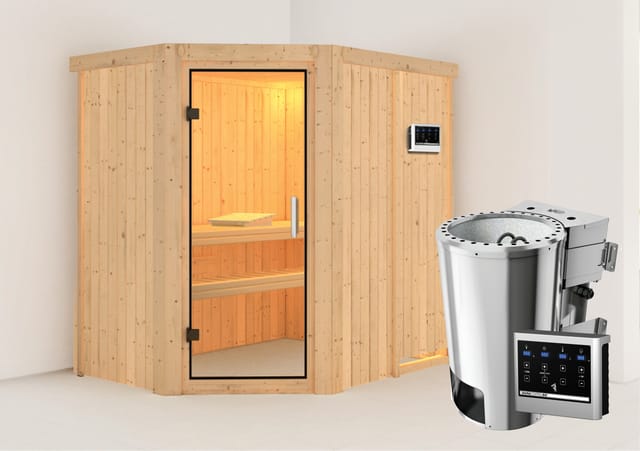 Karibu Sauna Silva mit Bio-Ofen externe Stg.Easy Natur