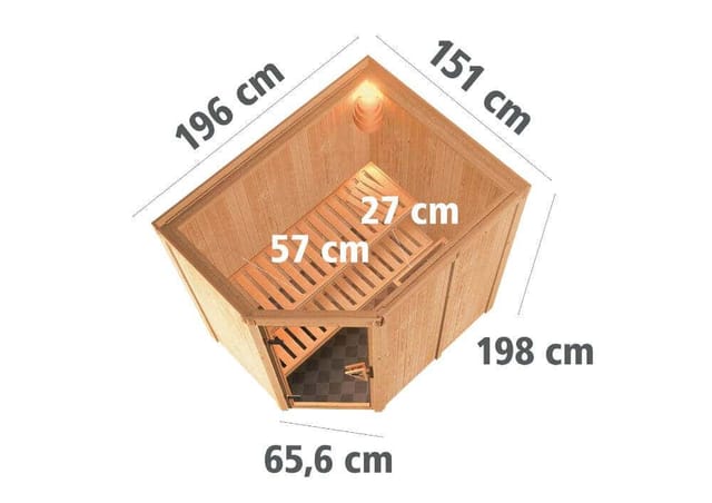 Karibu Sauna Silva mit Bio-Ofen externe Stg.Easy LED-Dachkranz Natur