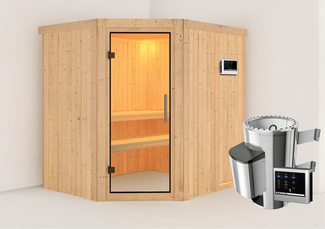 Karibu Sauna Livia mit Ofen externe Stg.Easy Natur