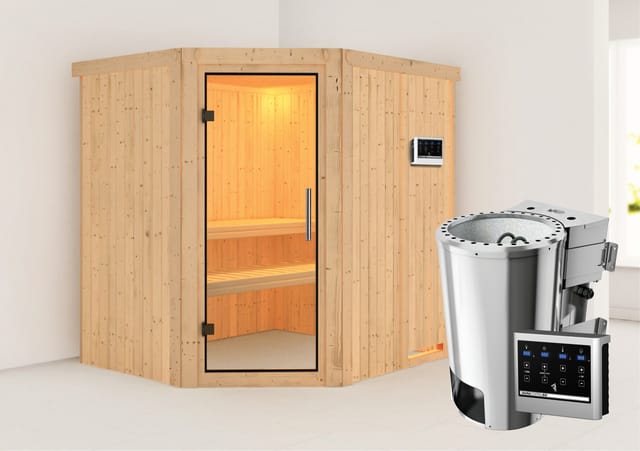 Karibu Sauna Livia mit Bio-Ofen externe Stg.Easy Natur