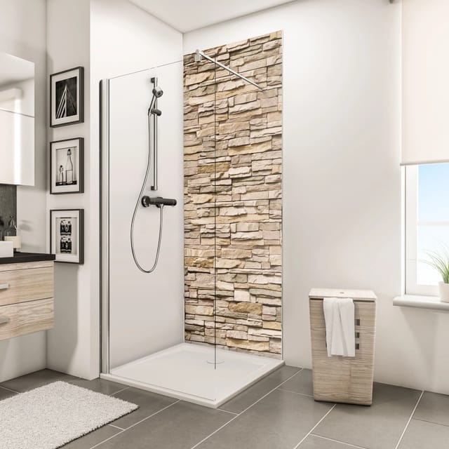 Schulte Duschrückwand Decodesign Dekor Stein Verblender hell 210 x 100 cm