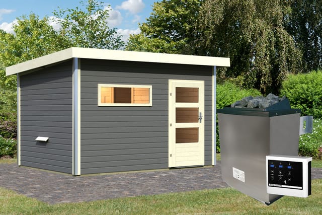 Karibu Saunahaus Hendrik 2 mit Ofen 9kW und externe Steuerung Easy