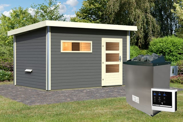 Karibu Saunahaus Hendrik 3 mit Ofen 9kW und externe Steuerung Easy