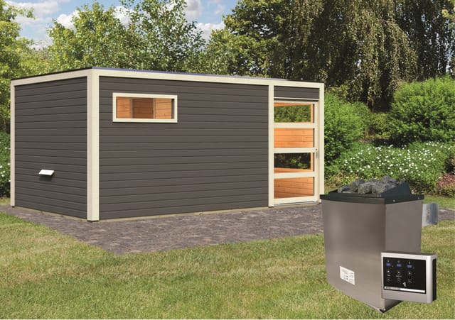 Karibu Saunahaus Kjeld mit Ofen 9kW und externe Steuerung Easy