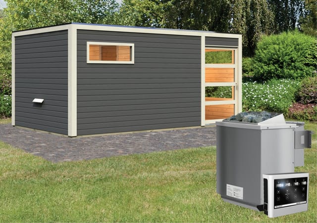 Karibu Saunahaus Kjeld mit Bio-Ofen 9kW und externe Steuerung Easy