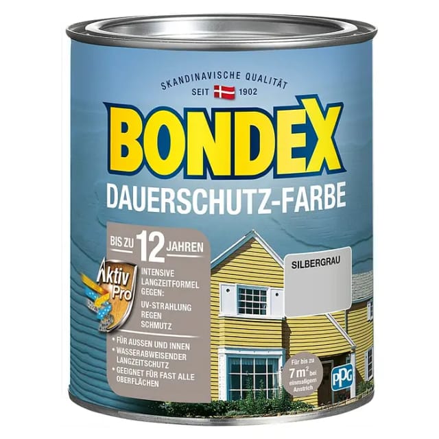 Bondex Dauerschutz-Farbe Silbergrau seidenglänzend 750 ml