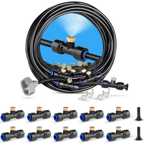 Ymyny Nebelkühlungssystem, 20 M Nebelschlauch + 20 Messing-nebeldüsen + Messingadapter (3/4") + Nebelsystem Für Den Außenbereich, Geeignet Für Terrasse, Garten Und Gewächshaus