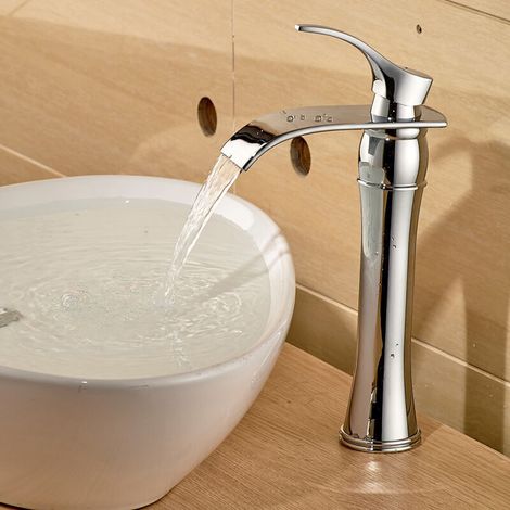 Ymyny Moderne Runde Waschtischarmatur Mit Hohem Auslauf, Wasserfallarmatur Mit Verlängertem Auslauf Für Badezimmer