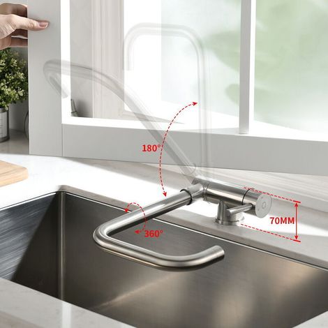 Ausziehbare Küchenarmatur Für Die Montage Unter Dem Fenster Mit 180° Klappbarem Und 360° Drehbarem Küchenmischer, Erhältlich Für Warm- Und Kaltwasser, Edelstahl 304