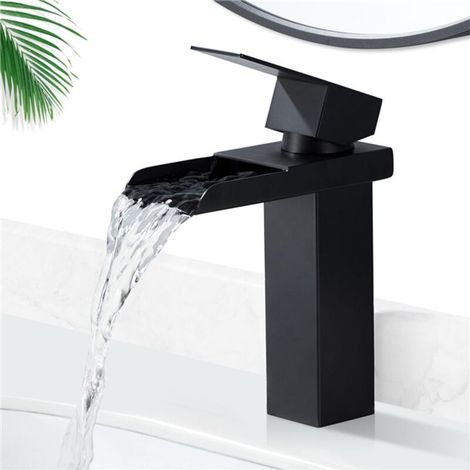 Ymyny Homelody Wasserfall-waschtischarmatur, Mattschwarze Waschtischarmatur, Konkaves Wasserfall-design, Einhebel-waschtischarmatur Aus Edelstahl