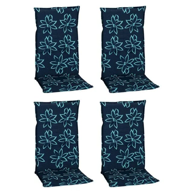 Beo Sitzauflage Hochlehner Bunde 4er-Set Hellblau-Dunkelblaue Blumen