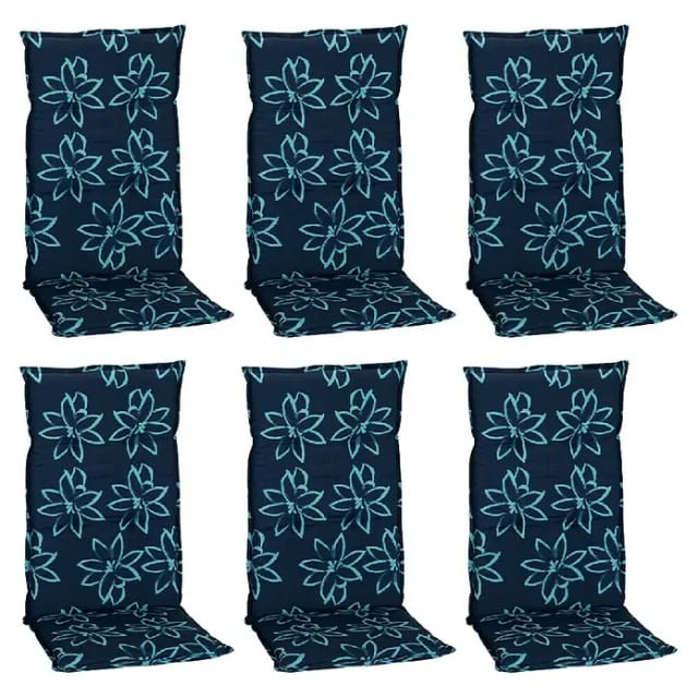 Beo Sitzauflage Hochlehner Bunde 6er-Set Hellblau-Dunkelblaue Blumen