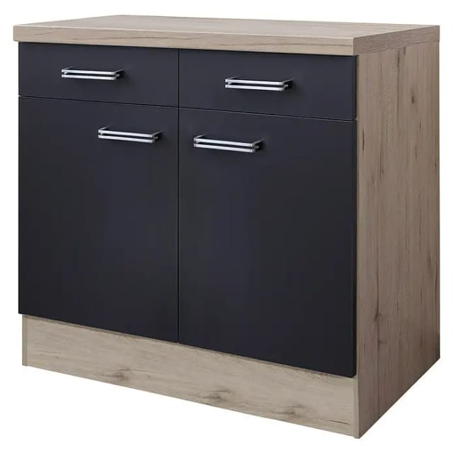 Flex-Well Exclusiv Küchen-Unterschrank Lara 80 cm Anthrazit-San Remo Eiche