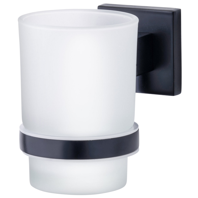 Fackelmann Glas mit Halter New York Schwarz