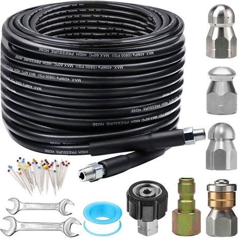 30-m-hochdruckreiniger-kanalreinigungsset, 5800 Psi, 6,35-mm-rohrreinigungsschlauch, Npt-winkelstück, Drehgelenkschlauch Und -knopf, Kanalreinigungsdüse, Rohrreinigungsstift