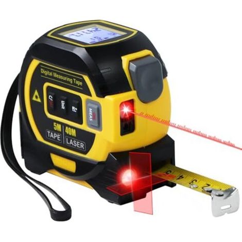 3-in-1 Laser-entfernungsmesser Mit Kreuzlinien-nivelliergerät – 40 M (131 Ft) Digitales Laser-messgerät, Selbstnivellierend, Lcd-anzeige, Einheiten In/ft/m, 5 M (16 Ft) Maßband (gelb)