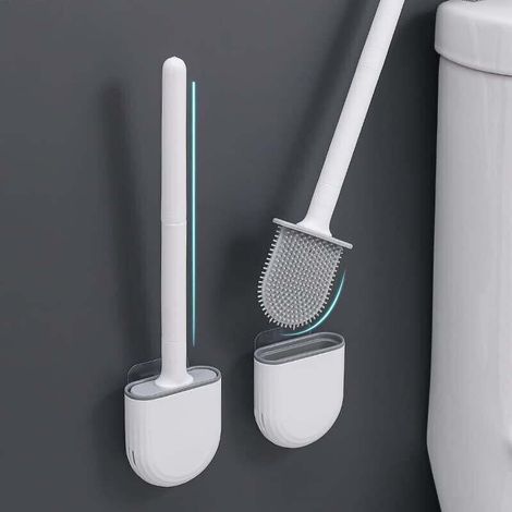 Silikon-toilettenbürste Mit Halterung Und Langem, Rutschfestem Griff, Flexible Borsten Für Gründliche Reinigung, Schnelltrocknend