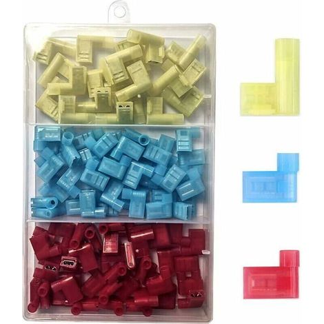 120 Stück 90°-nylon-flachstecker, Vollisoliert, Schnellkupplungs-buchsenstecker, F-typ-steckverbinder, 12–10 Awg / 22–14 Awg (rot 50, Blau 50, Gelb 50)