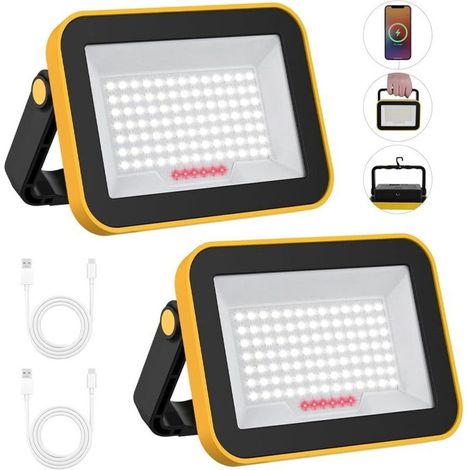2 Wiederaufladbare Led-flutlichtstrahler, Tragbare Arbeitsleuchte Mit 5 Modi, Wasserdicht (ip65), Led-arbeitsleuchte Für Camping, Arbeit, Garage Und Werkstatt