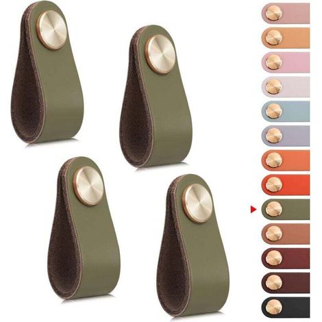 4 Stück Vintage-möbelgriffe Aus Leder Für Türen, Schubladen, Schränke, Kommoden, Küche, Badezimmer, Grün, Einlochmontage