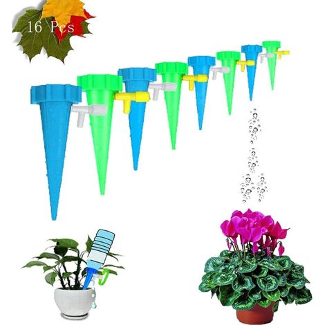 16-teiliges Tropfbewässerungssystem-set Für Pflanzen: Bewässerungskegel Und -flaschen Für Garten, Balkon, Urlaub, Innen- Und Außenbereich