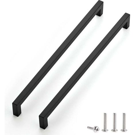 Set Mit 2 Schwarzen Griffen, 288 Mm Lochabstand, Für Küchenschränke Und Schubladen, Edelstahl