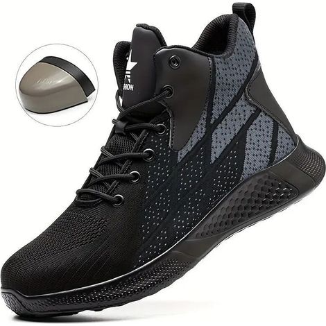 Sicherheitsschuhe Mit Stahlkappe Für Damen Und Herren - Leichte Und Atmungsaktive, Hohe Industrieschuhe Mit Durchtrittschutz, Schwarz-38.